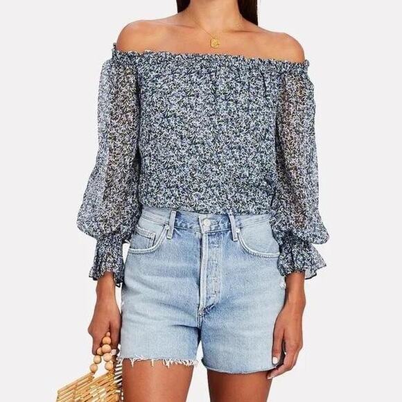 Nwt Intermix Thea off the shoulder 100% silk top - Picture 1 of 6